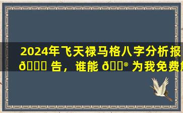 2024年飞天禄马格八字分析报 🐛 告，谁能 💮 为我免费解答